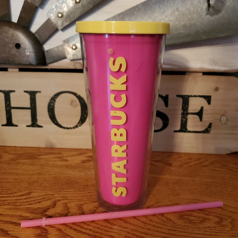 Starbucks Neon Pink Lemon Lid 24oz Venti Tumbler w/ Pink Straw